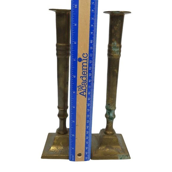 Vintage Brass Column Candle Holders 9.75" Candlesticks Set Of 2 India - Picture 10 of 12